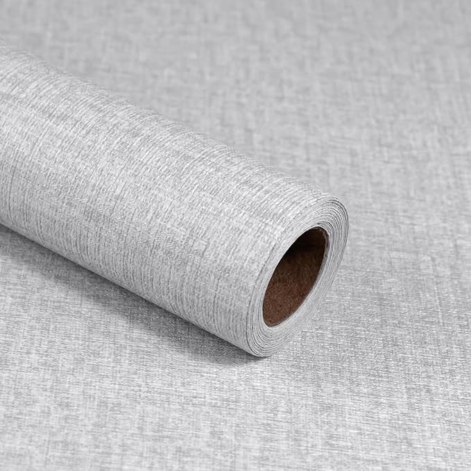 Grasscloth Peel and Stick Wallpaper, Light Grey Vintage Textured Faux Linen