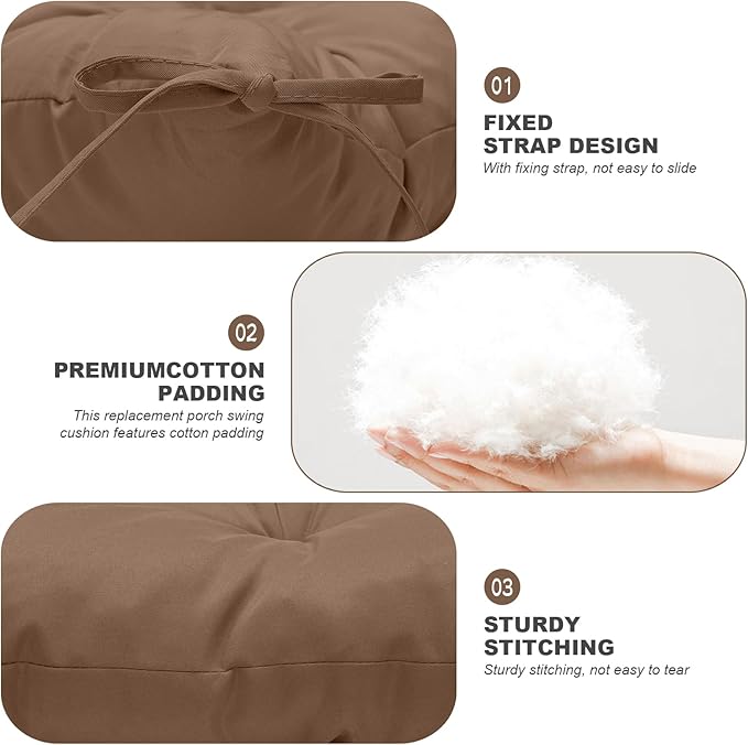 Porch Swing Cushions,Outdoor Cushions 3 Seater Replacement with Backrest, Waterproof Thickened Bench Cushion with Ties for Porch, Patio,Outdoor, Backyard and Garden(Coffee 60 * 40 in)