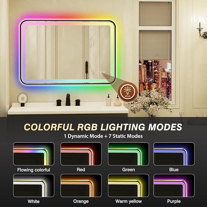 24x36 Inch Black Framed LED Bathroom Mirror