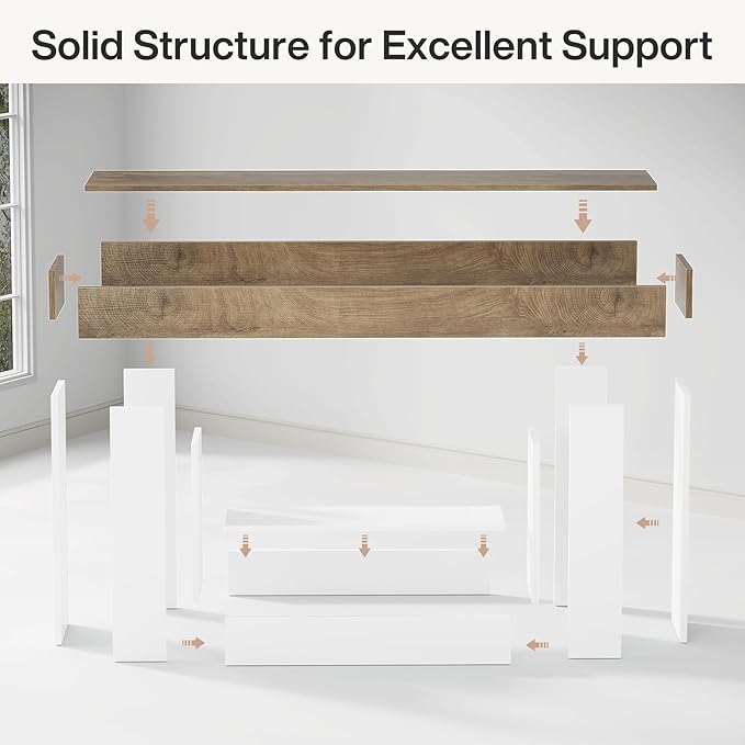 Tribesigns 63" Console Table, Farmhouse 2-Tier Entryway Table with U-Shaped Base, Narrow Long Wood Sofa Table Behind Couch Table for Living Room, Hallway, Foyer, Light Brown & White