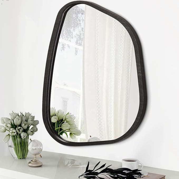 Asymmetrical Mirror for Wall Irregular Oval Wood Frame Modern Unique Wall