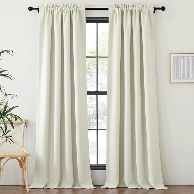 NICETOWN Thick Faux Linen Bedroom Curtains 108 inches Long, Room Darkening Dual