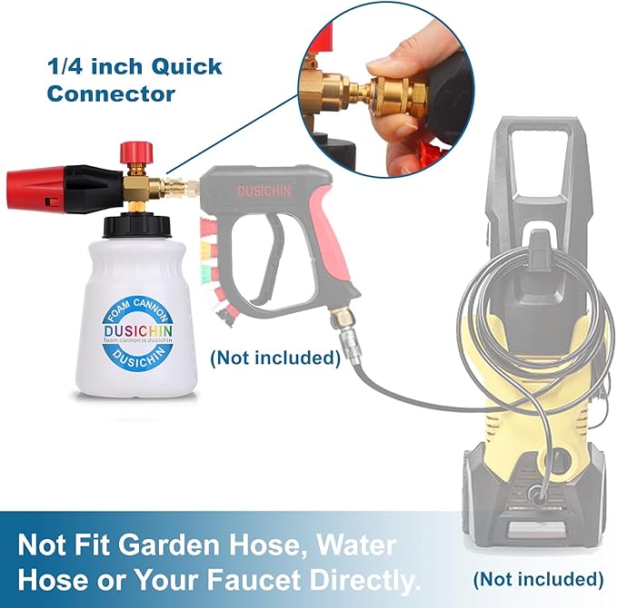 DUSICHIN Foam Cannon Snow Foam Car Washer 4000 PSI Pressure, Wide Neck Adjustable Nozzle 1L Container Additional 1.04mm Orifice Nozzle Soap Cannon for Sprayer Gun DUS2401