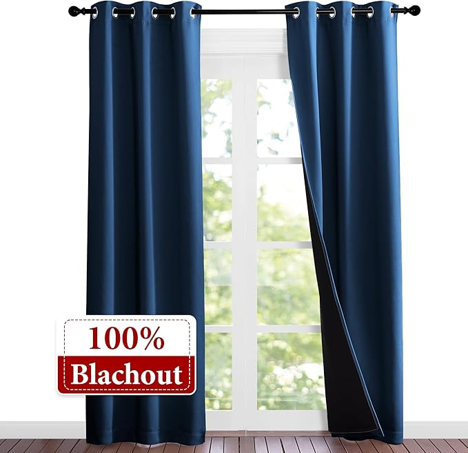 NICETOWN Moroccan Blue Full Shade Curtain Panels, Pair of Thermal Insulated &