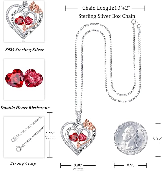 Iefil Christmas Gifts for Wife Women - 925 Sterling Silver Double Birthstone Necklace, Anniversary Birthday Gifts for Women, Jewelry Gift for Wife Girlfriend Mom Her
