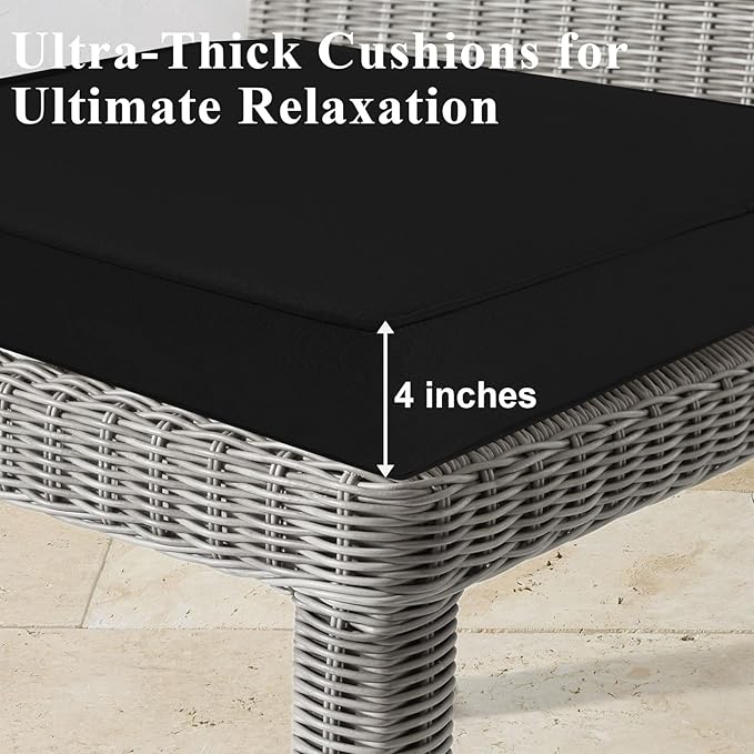 Outdoor Chair Cushions 22x22x4 Inch, Waterproof Black Patio Furniture Cushions Set of 2 with Ties & Handle, 3 Year Color Fastness Square Replacement Seat Cushions for Sofa, Couch