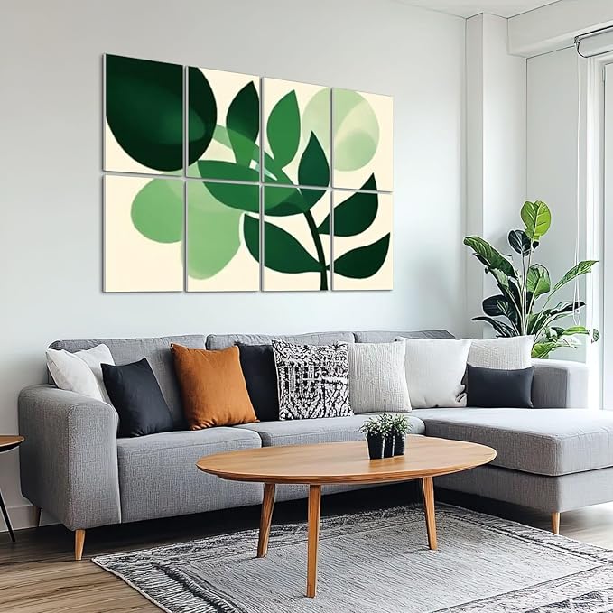 8 Pack Art Acoustic Panels Sound Absorbing Boho Botanical Leaf Orange Green