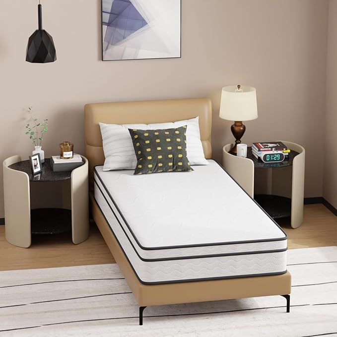 PayLessHere 10 Inch Innerspring Twin Mattress Medium Firm Hybrid Mattress with Removable Cover CertiPUR-US Certified Bed-in-a-Box Pressure Relief Foam Mattress,White