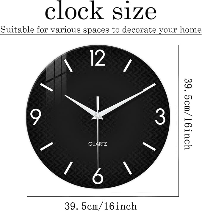 XFM Black Wall Clock 16 Inch Simple Wall Clocks Battery Operated Modern