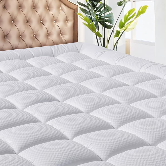 MATBEBY Olympic Super Queen Size Mattress Pad - Cooling Breathable Mattress Topper, Quilted Fitted Mattress Protector, Pillow Top Mattress Cover with 8-21" Deep Pocket, Soft, Machine Washable, White