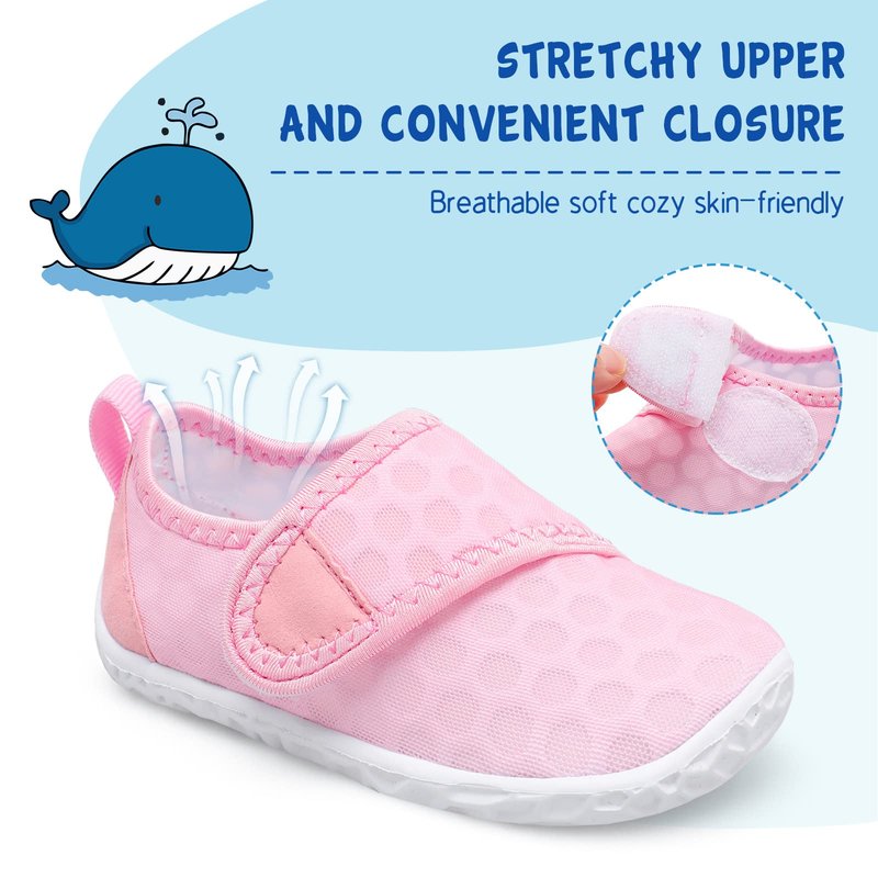 LeIsfIt Toddler Water Shoes Boys Girls Barefoot Aqua Socks Kids Breathable Quick-Dry Swim Shoes for Beach Pool Surf, Pink, 9 Toddler