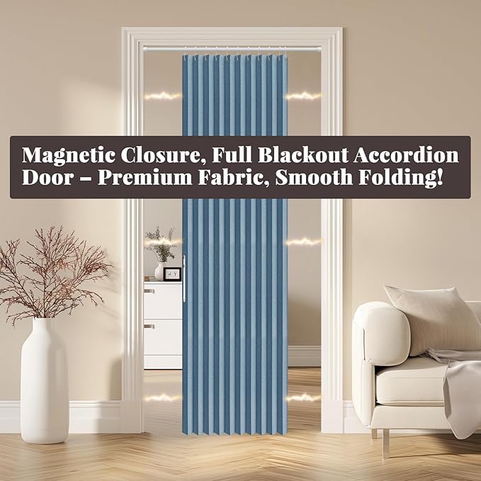 AJAZZ 100% Blackout Accordion Doors Interior Magnetic Door Curtain Closet Door