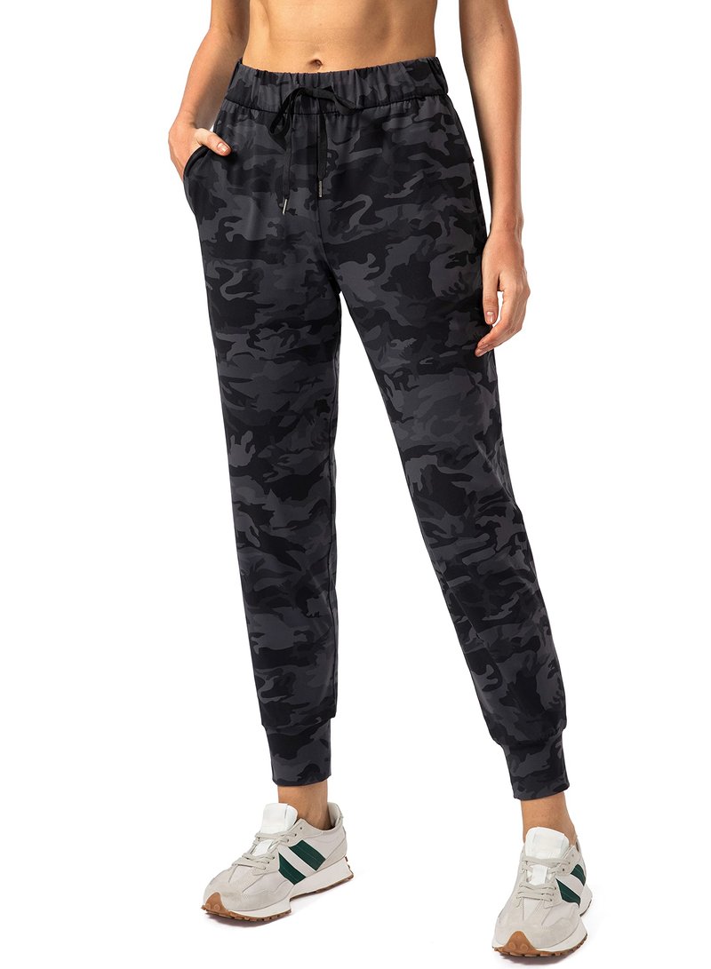 SANTINY Women's Joggers Pants Pockets Drawstring Running Sweatpants for Women Lounge Workout Jogging(Camo Deep Coal Multi__XXL)