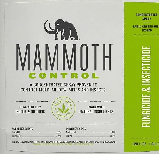 Mammoth Control - Concentrated Miticide, Fungicide and Insecticide - Made with Thyme Oil (1 Gallon)