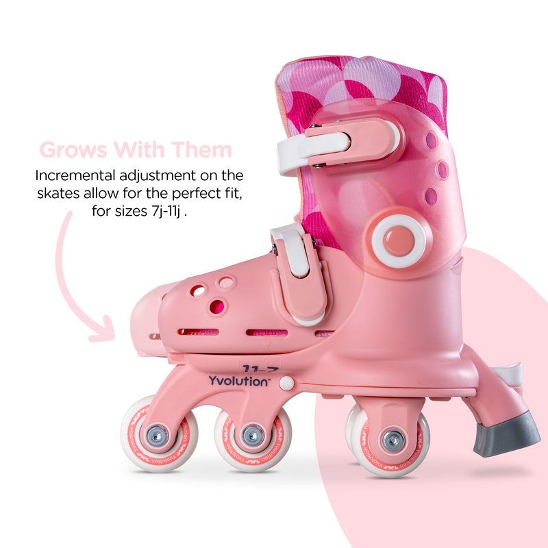Yvolution Learner Twista Skates – 2-in-1 Adjustable Kids Roller Skates for Ages 2+ – Converts from Tri-Wheel to Inline Skates – No Tools Needed – US Size 7-11, Pink