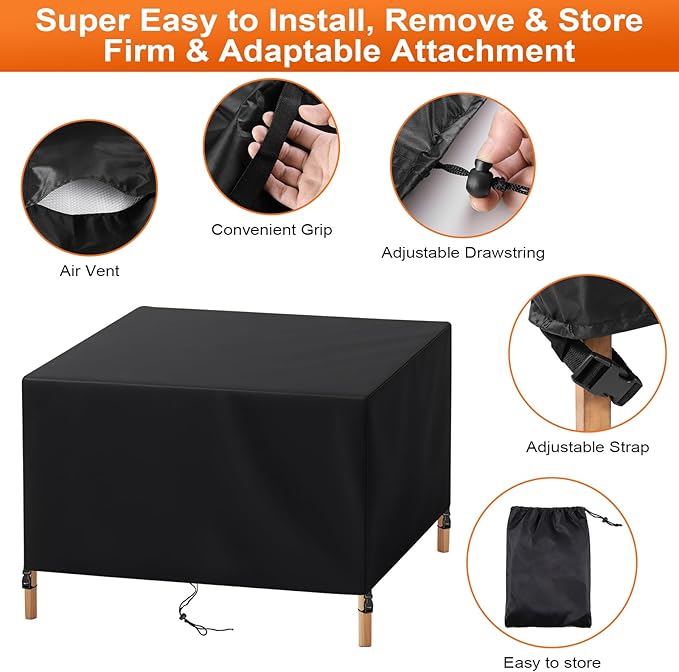 Patio Furniture Cover Rectangle 80"(L) x 32"(W) x 32"(H), Custom Heavy Duty 420D Waterproof Outdoor Cover with Drawstring & Buckles for Table Chair Garden, Black