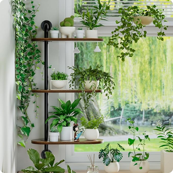 Rotating Window Plant Shelves 3-Tier, Wooden Window Shelf