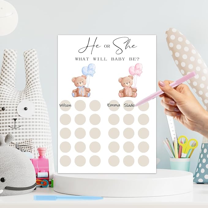 Gender Reveal Party Games, Teddy Theme Baby Gender Reveal Voting Board Sign, Teddy Boy Girl Voting with Two Pens, He or She, Baby Bear Gender Reveal Party Decorations Games for Boy or Girl Shower