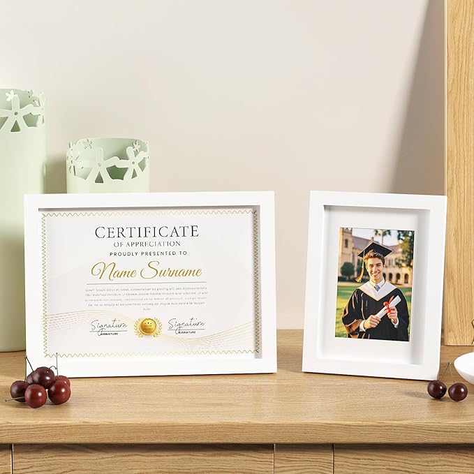KINLINK A4 Picture Frame, White Solid Wood Frames with Acrylic Plexiglass for Pictures A5 with Mat or A4 without Mat, Tabletop and Wall Display Photo Frame 4 Pack