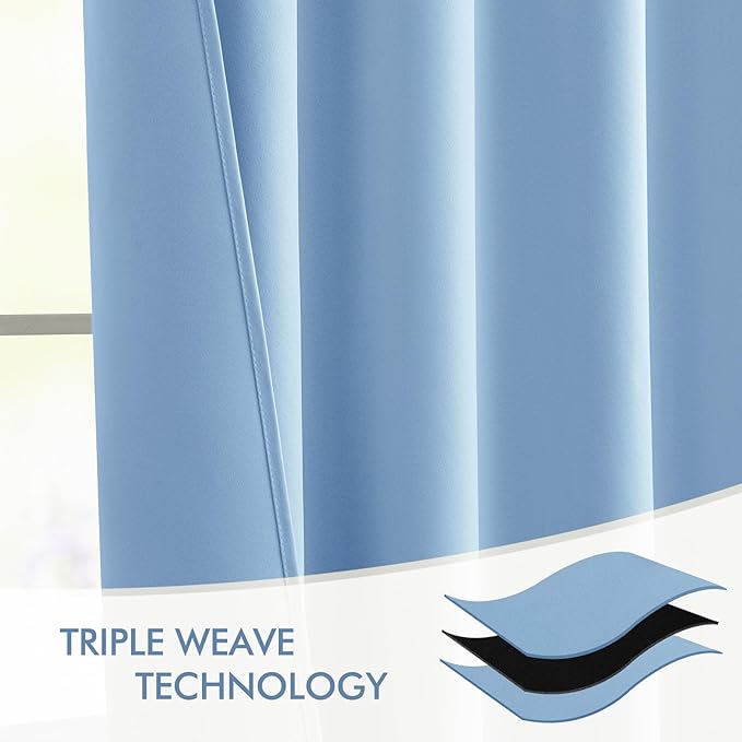 MIULEE Sky Blue Back Tab Blackout Curtains 72 Inches Long 2 Panels Set
