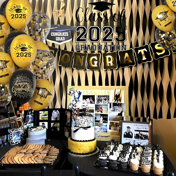 Graduation Balloons 2025 Grad Party Decoration, 50pcs 12 Inch Black and Gold Grad Latex Balloons Graduation Party Balloons for Grad class Celebrations Decoration Supplies
