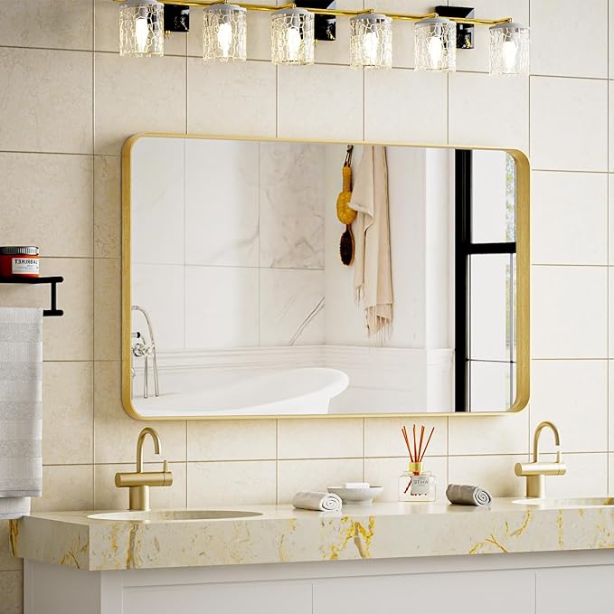VooBang Bathroom Mirror 24x32 inch, Modern Round Corner Bathroom Vanity Mirror
