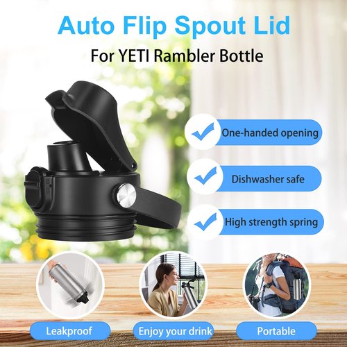 Auto Spout Lid for YETI Rambler Bottles, Fits 18/26/36/64 oz Bottles, Chug Replacement Lid Cap with Push-Button Lid and Flexible Handle