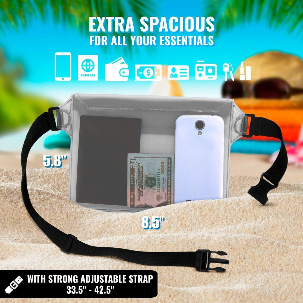 AiRunTech Waterproof Pouch - 2 Pack Waist Strap | Keep Your Phone Safe & Dry for Beach, Pool, Boating, and More