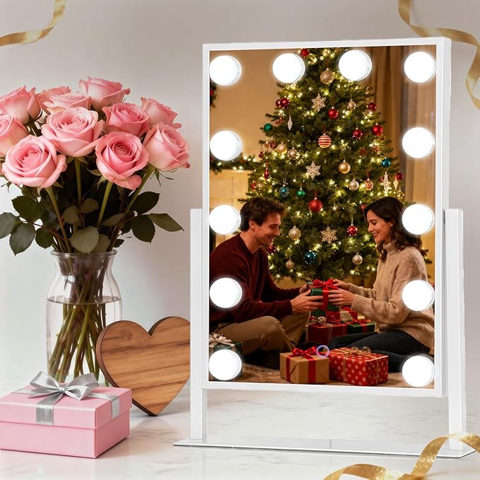 Hollywood Vanity Mirror with Lights 14" x 19", 10x Magnifying, 12 LED Bulbs
