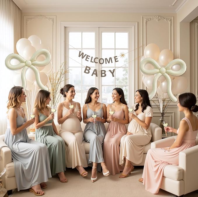 6 Pcs Beige Bow Balloons Cream White Bow Decorations for Girls Women Bow Themed Birthday Party Supplies for Baby Shower, Gender Reveal, Wedding, Bachelorette, One Silly Goose Event Decor
