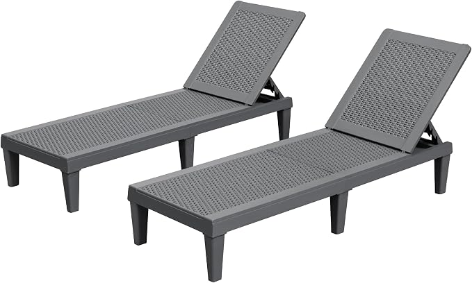 Homall Outdoor Lounge Chairs Set of 2, Quick Assembly & Waterproof Patio Chaise Lounge with Adjustable Backrest for Poolside, Beach, Garden (Grey)