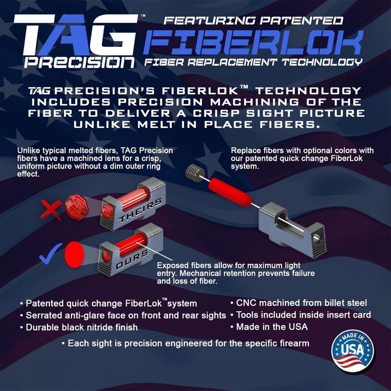 TAG PRECISION Tactical Gun Sights Compatible with Smith & Wesson M&P & M2.0 - Full Size & Compact (9mm, 40 S&W, 45 ACP) | Steel Nitride Coated Front & Rear Handgun Sights | Full Fiber (TSF)