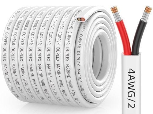 Marine Grade 4 Gauge Wire - Tinned Copper, IP68 Waterproof & Corrosion-Resistant | 50FT Length
