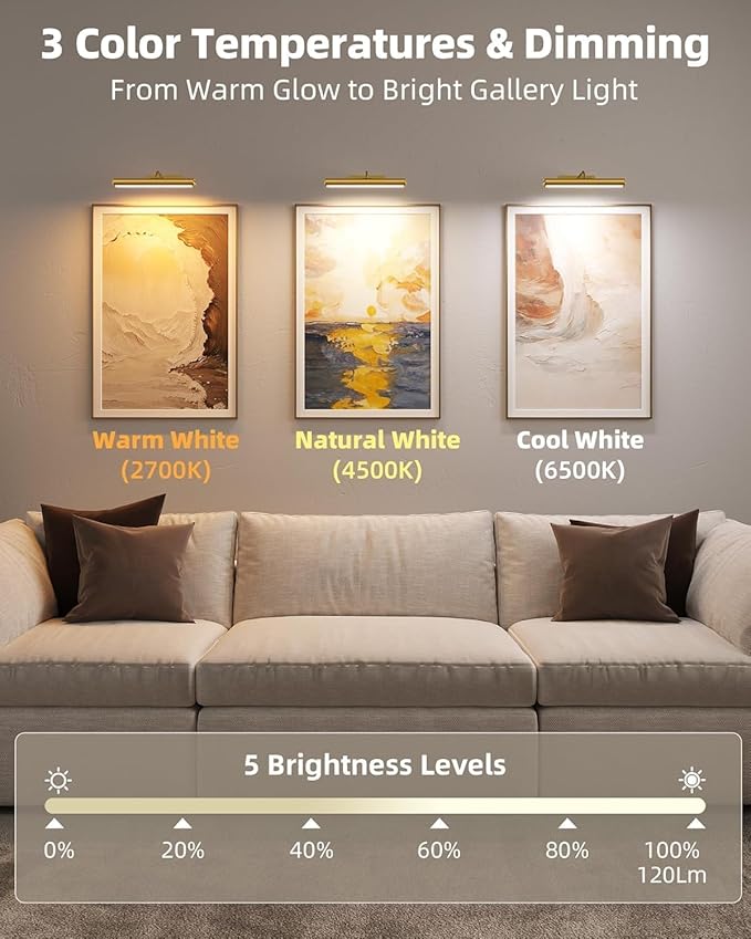 EZVALO 13in Picture Light for Wall, 4000mAh Rechargeable Art Light