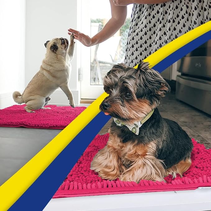 Muddy Mat® | Super Water Absorbent Door Mat Indoor, Microfiber Quick Dry Chenille Entryway Rug, Slip Resistant Front Door Mat, Indoor Mats for Entryway, Machine Washable Pet Rug, Hot Pink 48" x 60"