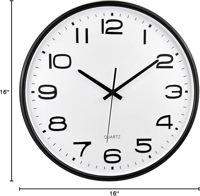 Plumeet 16'' Extra Large Wall Clock, Battery Operated Wall Clocks Silent