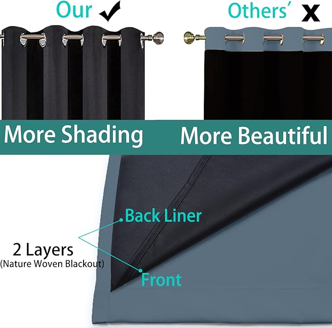 Yakamok 100% Blackout Lined Panels, Room Darkening Thermal Insulated Blackout