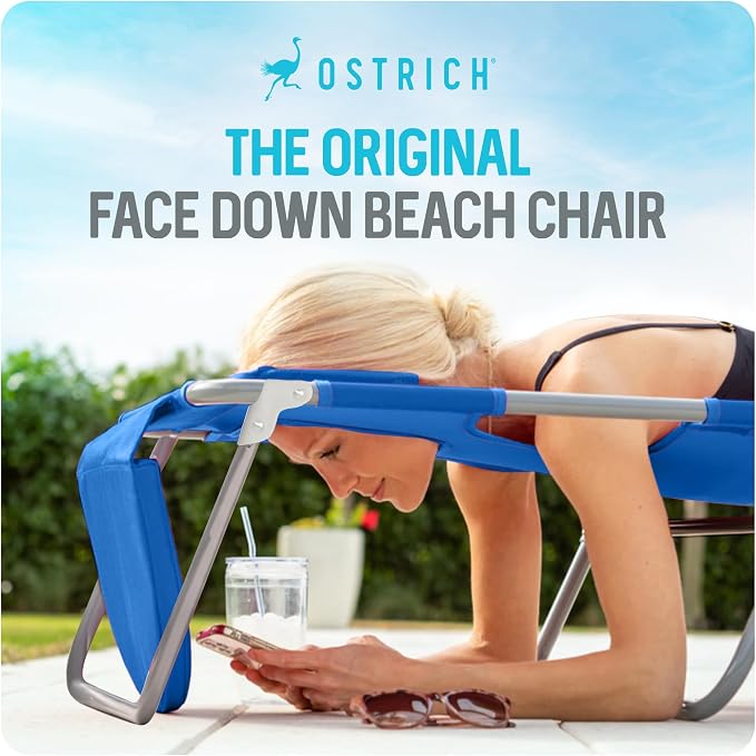 Ostrich the Backpack 3N1 Portable Chair with Cooler Bag and Reclining Lounger for Tanning, Camping, Beach, and Outdoor Essential, Blue