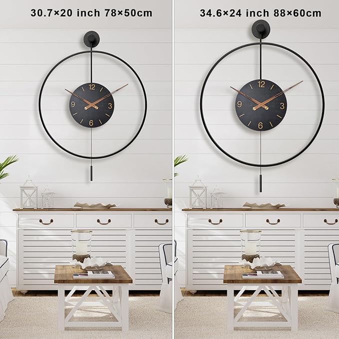 Pytha Sight Large Modern Wall Clock, 34.6×24 Inch Big Metal Minimalist Arabic