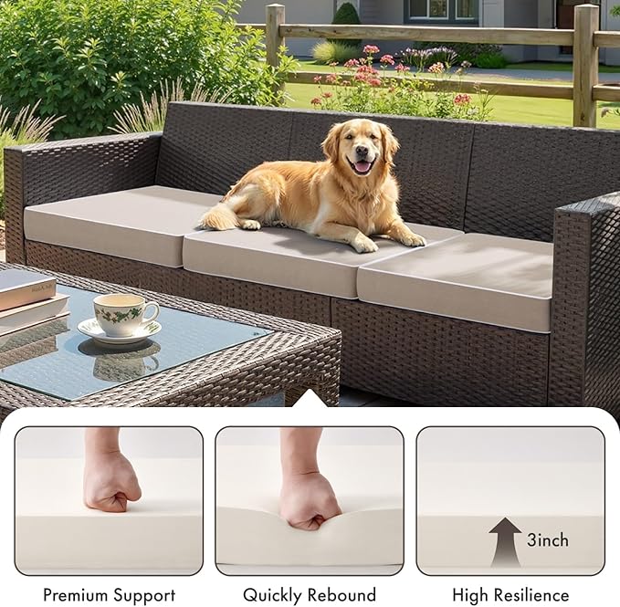 MIULEE Beige Outdoor Chair Cushions Set of 2, 22x22x3 Inch Waterproof Patio Seat Cushions for Outdoor Furniture Couch Sofa, 3 Year Color Fastness High Density Foam with Adjustable Ties