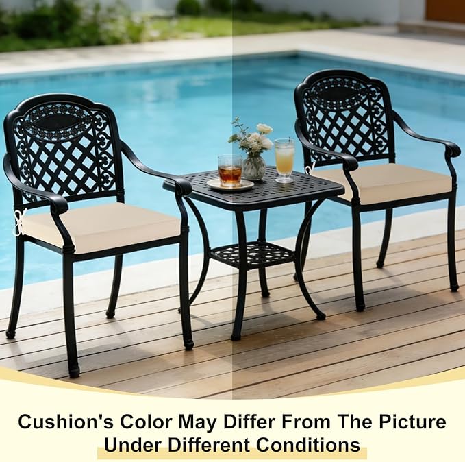 downluxe Waterproof Outdoor Chair Cushions Set of 4, 19" x 19" x 3" Patio Chair Cushion with Non-Slip Ties & Handle, Square Outdoor Cushion for Patio Furniture with Removable Cover, Beige
