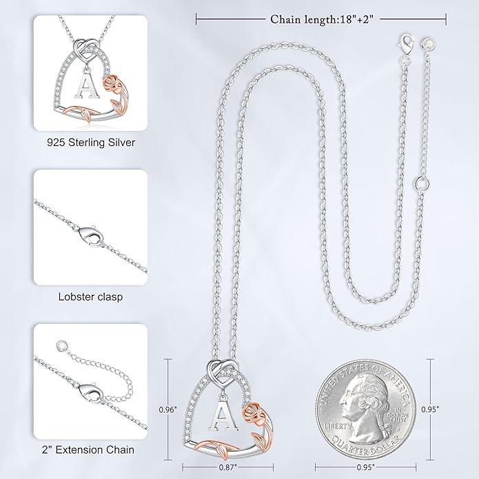 Iefil Christmas Gifts for Women Her - 925 Sterling Silver Heart Initial Necklaces, Anniversary Birthday Gifts, Women Jewelry Gift for Wife Girlfriend Mom Daughter Her