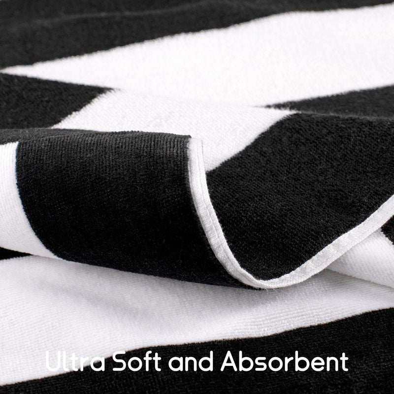 cabanana Large Oversized Beach Towel - 35 x 70 Inch Cotton Pool Towel, Black Striped Soft Cabana Swim Towel