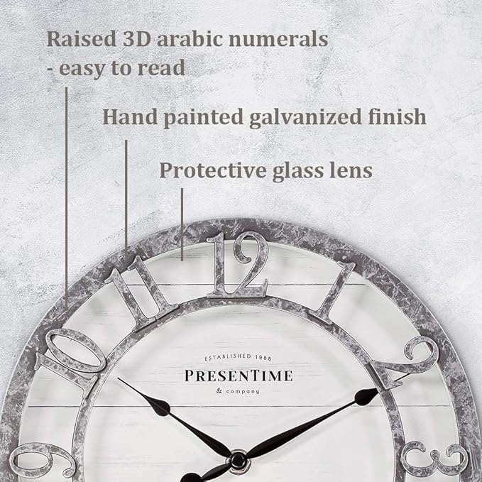 Presentime & Co 10" Farmhouse Series Wall Clock, Quartz Movement, Shiplap Style
