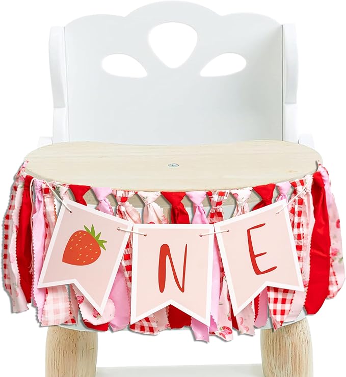 Berry First Birthday High Chair Banner - Strawberry Highchair Banner 1st Birthday, Berry Sweet One Party Decorations for Cake Smash, Photo Props