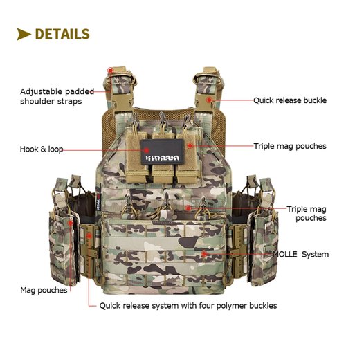 PIKEON Tactical Vest Quick Release Airsoft Vest for Man Outdoor Adjustable Breathable Vest (CP)
