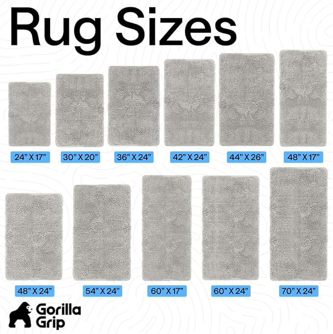 GORILLA GRIP Bath Rug Mat 60x17, Soft Absorbent Chenille, Quick Dry Microfiber Mats, Rubber Backing Washable Shower Floor Rugs, Bathmat Runner, US Designed Bathroom Home Decor Accessories Light Gray