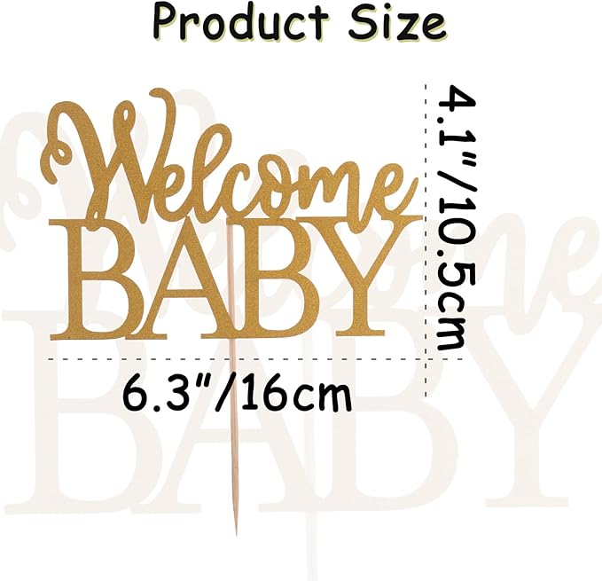 Gold Welcome Baby Cake Topper - Golden Glitter Baby Shower Cake Topper, Gender Reveal Celebration Party Cake Decoration