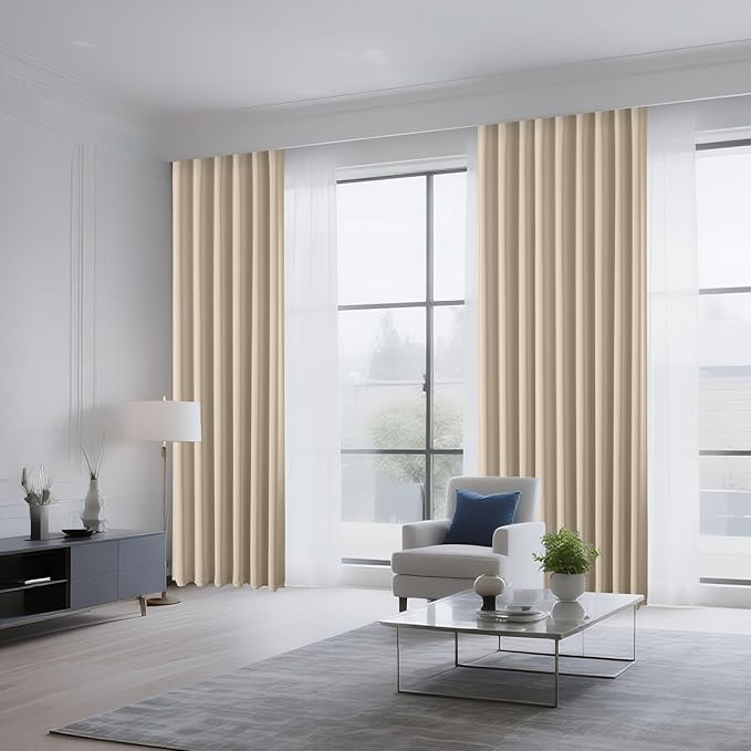 CUCRAF Light Beige Blackout Curtains 72 inch Length 2 Panels Set, Rod Pocket