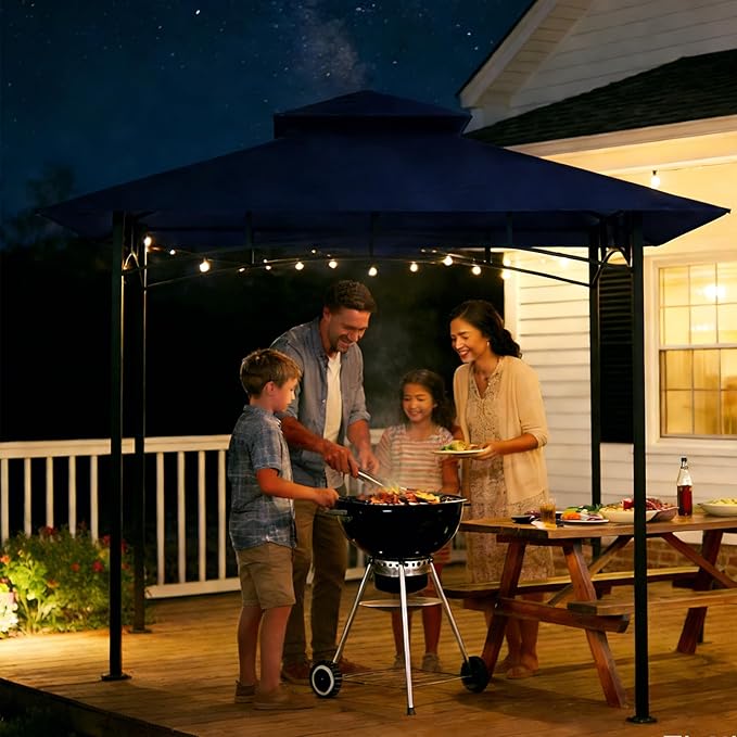 Grill Gazebo Replacement Roof, 5x8ft Outdoor BBQ Gazebo Canopy Cover, Double Tiered Grill Gazebo Replacement Roof for #L-GG001PST-F
